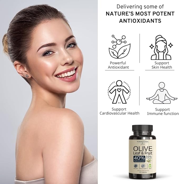 Hydroxytyrosol Supplement, Olive Leaf Extract - 40% Hydroxytyrosol Olive Fruit Extract, 50% Oleuropein Olive Leaf Extract Capsules - 60 Capsules