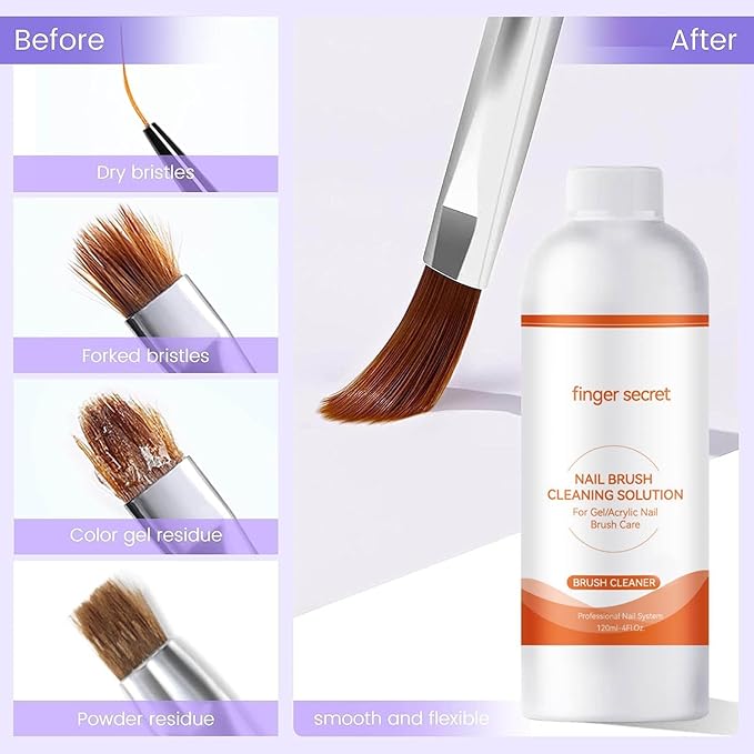Nail Brush Cleaner Acrylic Nail Brush Cleaner Professional Efficient Painting Brush Cleaning Solution Acrylic Solution120ml/4floz painting Brush Restorer For Nail Gel Nail Art Brushes