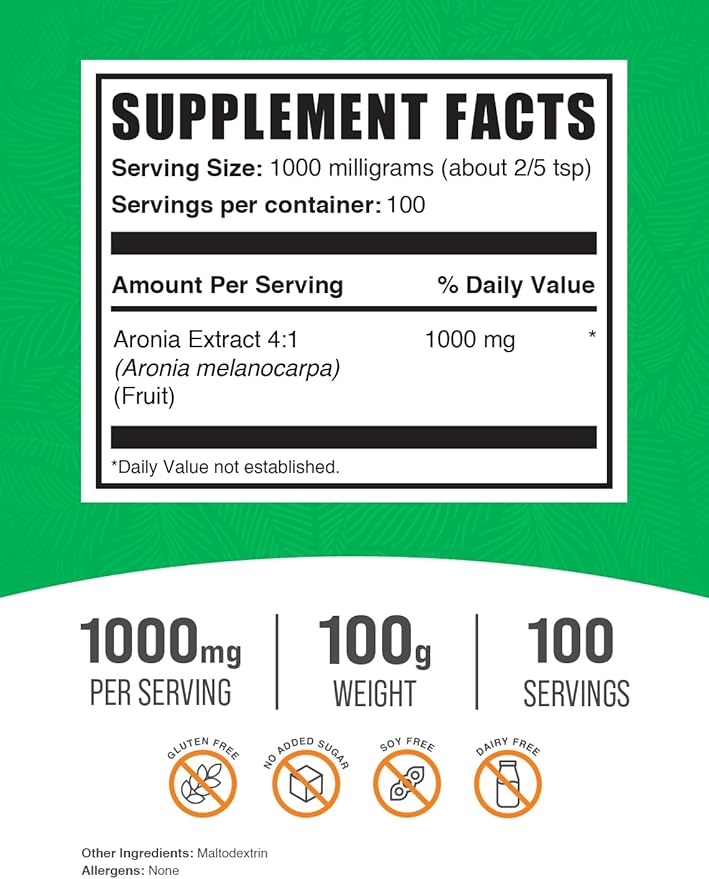 BulkSupplements.com Aronia Extract Powder - Aronia Berry Extract, Chokeberry Supplement, Sourced from Aronia Berry - Gluten Free, 1000mg per Serving, 100g (3.5 oz) (Pack of 1)