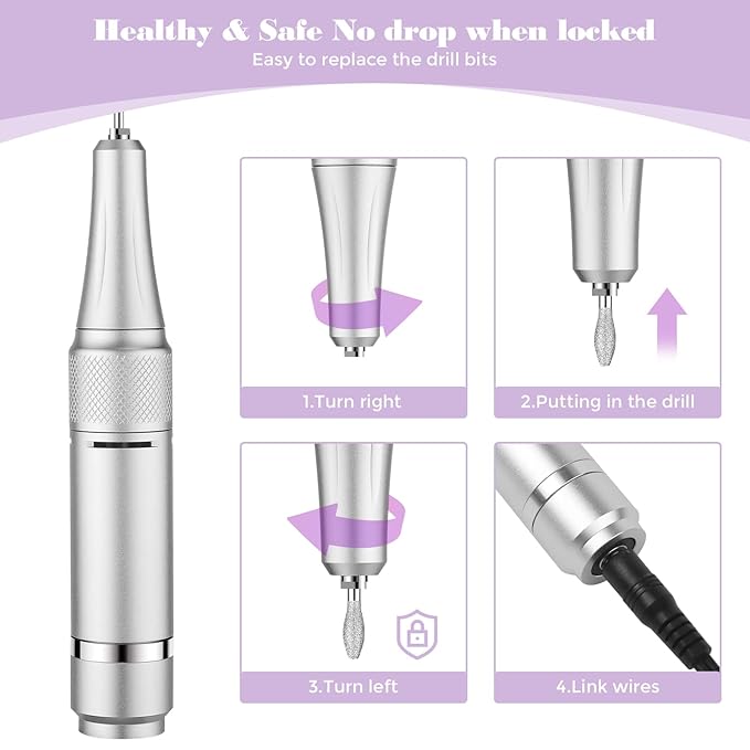 Professional Nail Drill Machine: 45000 RPM, LCD Display, Rechargeable Battery, for Acrylic & Gel Nails - Perfect for Salon and Home Use (White)