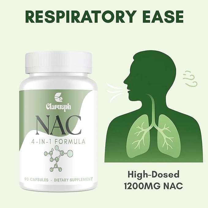 High Dose NAC Supplement 1200mg | N-Acetyl Cysteine Amino Acid Supplement for Respiratory | Antioxidants Supplements for Overall Well-Being | 90 Capsules