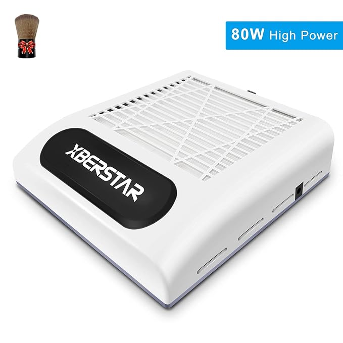 XBERSTAR Nail Dust Collector,80W Electric Powerful Vacuum Cleaner for Acrylic Gel Nails,Manicure recolector de polvo para uñas