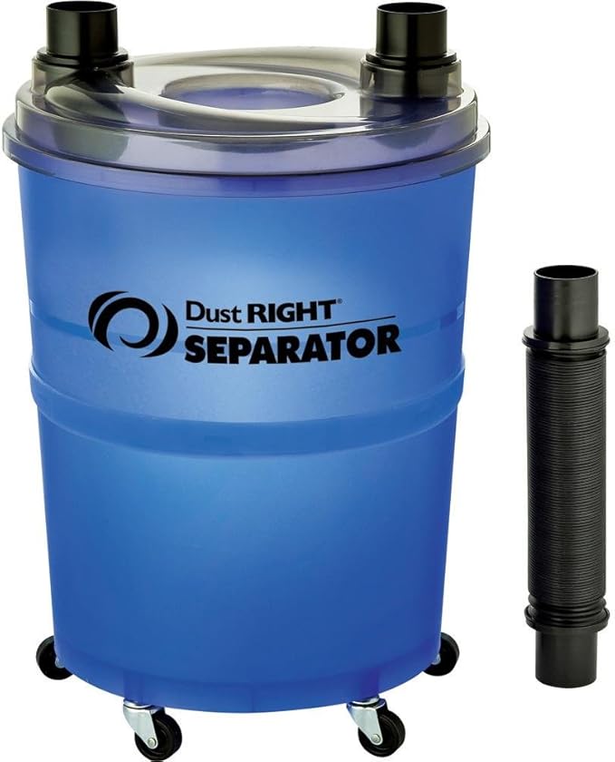 Dust Right Dust Separator + 36” Flex-Form Hose - Cyclone Dust Collector Separates Sawdust, Wood Chips, Debris, and More – 10-Gallon Translucent Bucket - Dust Collectors for Woodworking for Shop Vacs