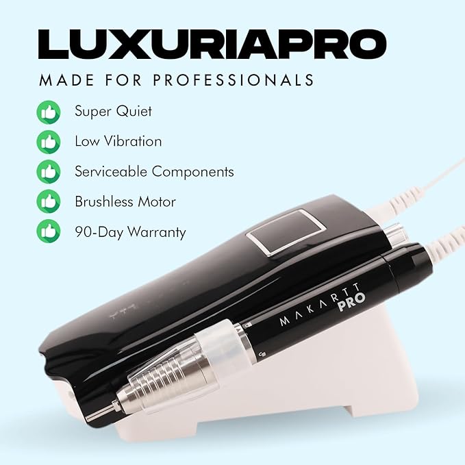 MakarttPro LuxuriaPro 35000 RPM Professional Nail Drill - 85W Brushless Motor | High Torque | Quiet & Vibration-Free | Portable, Rechargeable & Cordless Nail Drill for Technicians - Luxe Black