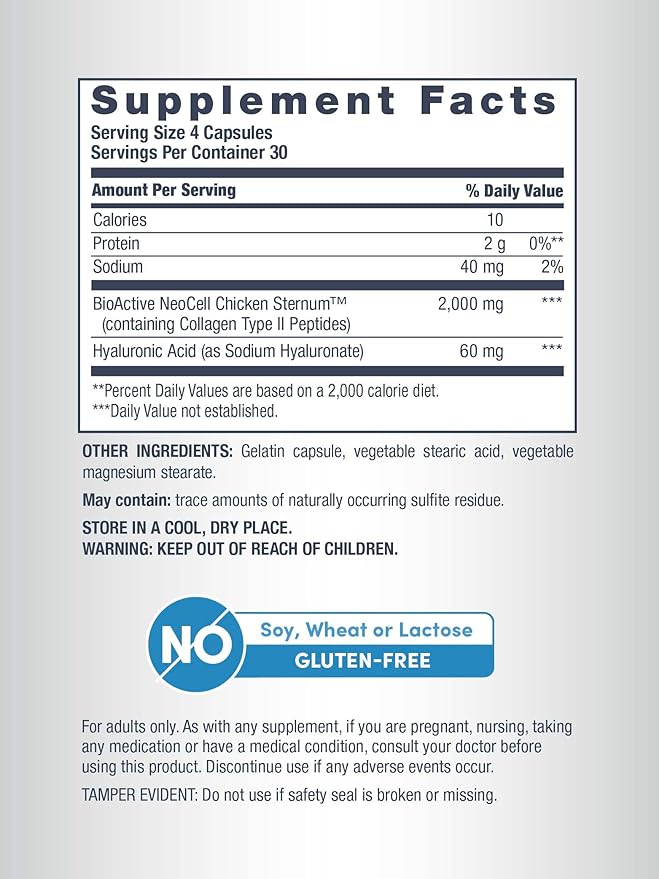 NeoCell Joint Complex Supplement | 120 Capsules | Plus Hyaluronic Acid | Collagen Type II