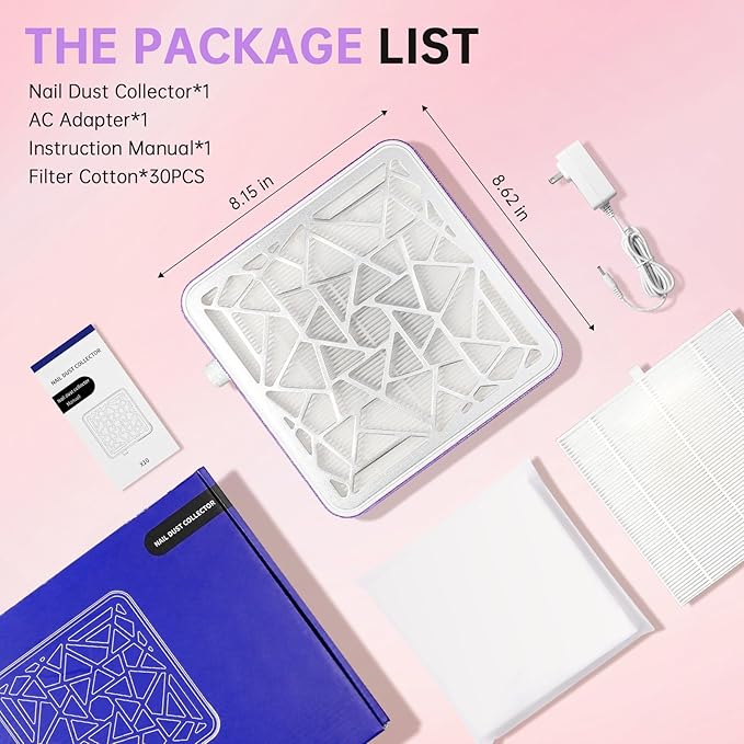 Nail Dust Collector, Cordless Dust Collector Nail Tech, Powerful Vacuum Fan Vent Dust Collector Extractor Dust Suction Machine for Acrylic Nails Polishing, Nail Salon, Light Purple