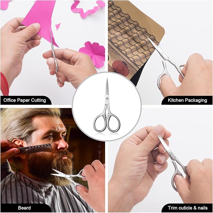 Stainless Steel Small Scissors with Textured Handle - All Purpose for Arts, Crafts, Sewing, Office & Kitchen, Sharp & Durable Cutting Tools
