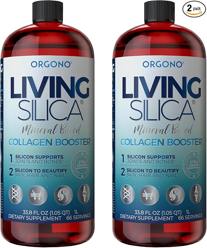 Orgono Living Silica Kit 2 Collagen Booster | Vegan Mineral-Based Silica Supplement | Glowing Skin, Strong Hair & Nails | (2 x33.8 Fl Oz)