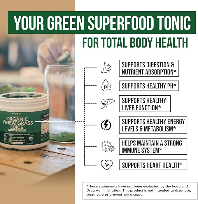 Organic Wheatgrass Juice Powder - Organic, Grown in Volcanic Soil of Utah - Raw BioActive Form, Cold-Pressed Then CO2 Dried, 20:1 Concentrate Juice Extract - Unflavored (5.3 oz – 60 Servings)