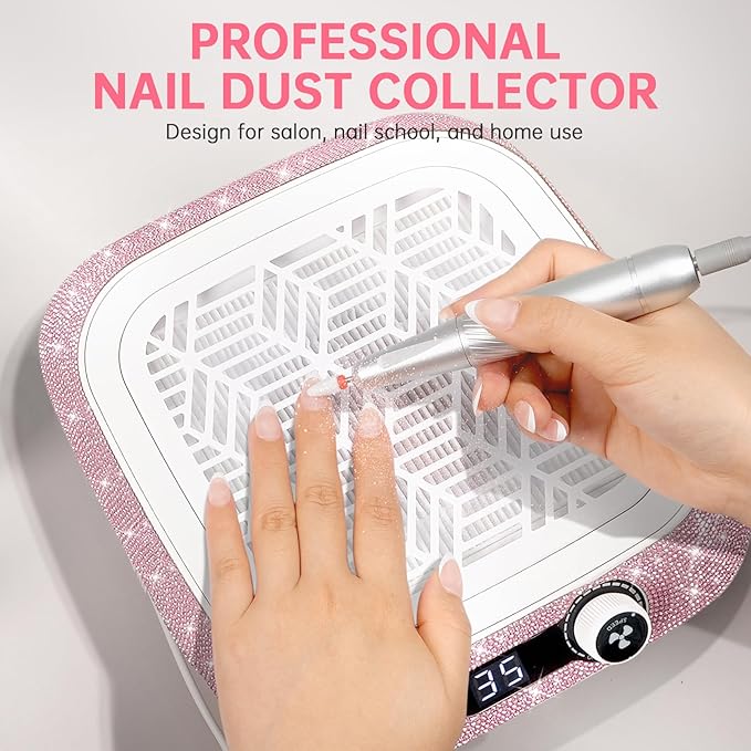 Cordless Nail Dust Collector,Rechargeable Dust Collector Nail Tech with Reusable Filter,Compact Vacuum Fan Dust Collector Manicure Pedicure Tool for Acrylic Nail Polishing,Salon&Home