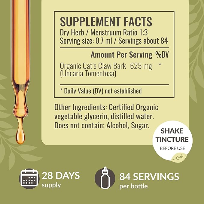 HERBAMAMA Cat's Claw Tincture - Vegan Cat's Claw Extract Supplement for Immune Support - Non-GMO, Alcohol & Sugar-Free Uncaria Tomentosa Drops