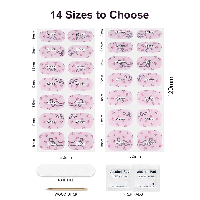 Semi Cured Gel Nail Strips,28 PCS Gel Nail Stickers |Wraps (Cute Bow),Long Lasting Stickers with UV Light Required,Easy to Apply