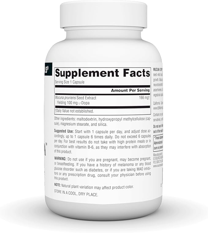 Source Naturals Mucuna Dopa, for Mood & Performance*, 100 mg - 120 Vegetarian Capsules