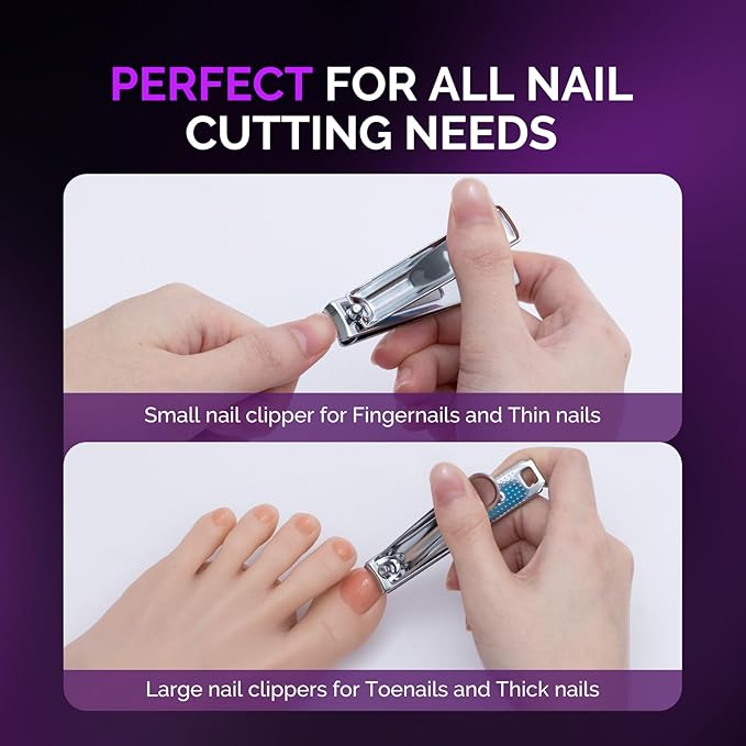 MelodySusie Nail Clippers Set, 2 in 1 Toenail Clippers Nail Clippers for Women, Ultra Sharp Stainless Steel Fingernail Nail Clippers for Men, Nail Cutter, Gifts for Women Men, Purple