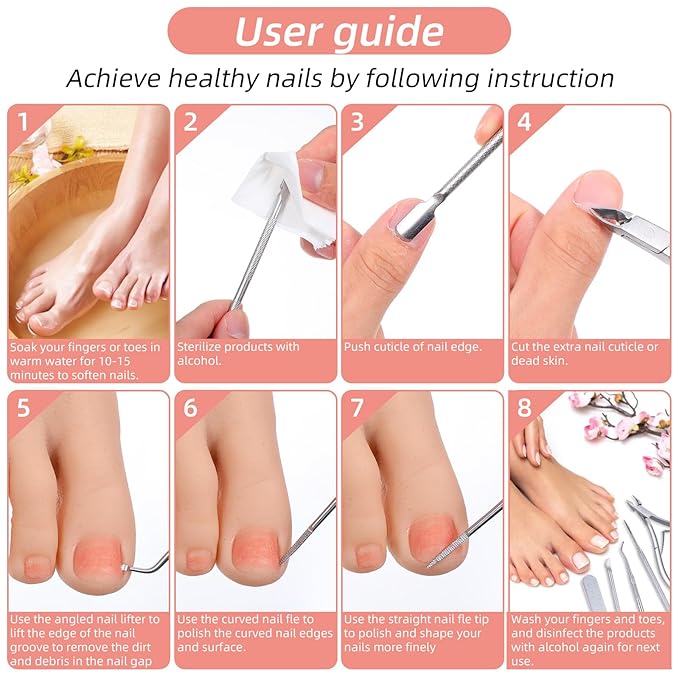 10 Pcs Ingrown Toenail Tool Pedicure Tools for Feet Stainless Steel Ingrown Toenail Clippers Nail File and Lifters Thick and Hard Nails Pedicure Manicure Tools