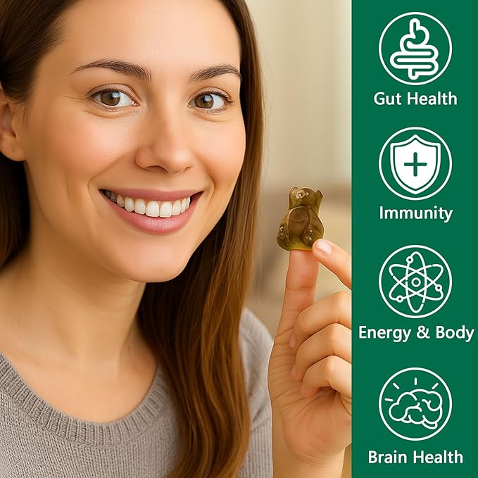 Greens Gummies, Daily Greens Gummies with Organic Chlorella and Spirulina, Digestive & Gut Health, Low Sugar, Formulated with 60+ Ingredients, Individual Packets,160 Gummies Bear