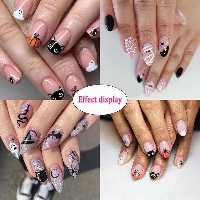 Halloween Nail Art Stickers 5D Self-Adhesive Mummy Spider Web Scary Black Spider Pumpkin Nail Stickers Ghost Skeleton Design Nail Decals for Halloween Party DIY Manicure Decorations 3 Sheets