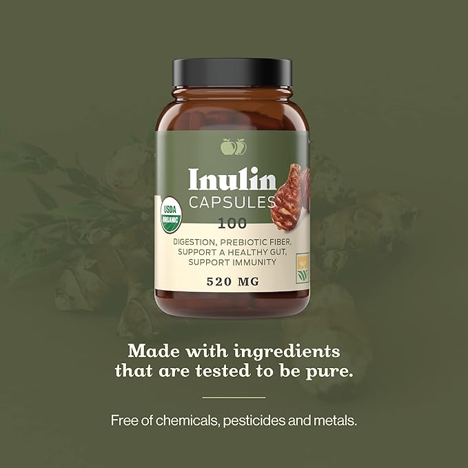 Complete Natural Products Organic Inulin Capsules - 520mg 100 Pills, Organic Jerusalem Artichoke Inulin Capsules