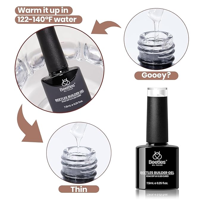 Beetles Builder Gel for Nails, 7 in 1 Nude Brown Colored Strengthener Gel in a Bottle for Fall Nail Extension Building Apex UV LED Lamp Cured DIY at Home Beauty Gift Sets for Women,Base Coat Need
