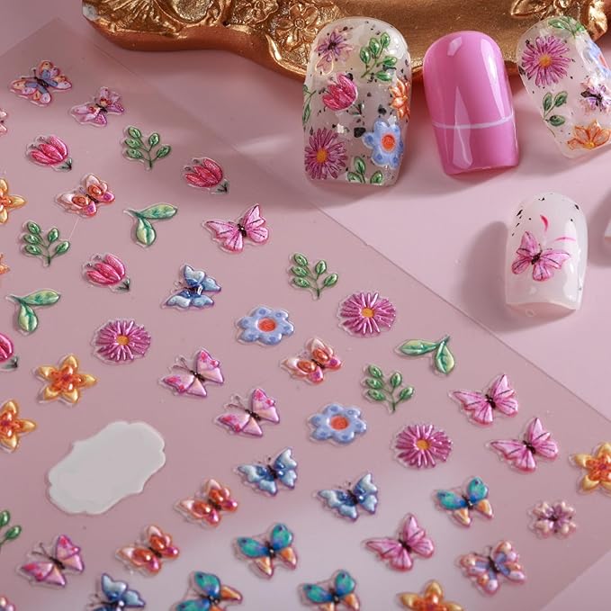 Flower Butterfly Nail Art Stickers Decals 3D Self-Adhesive Butterfly Flower Nail Stickers Design Pegatinas Uñas for Nail Art Manicure Tips Decoration