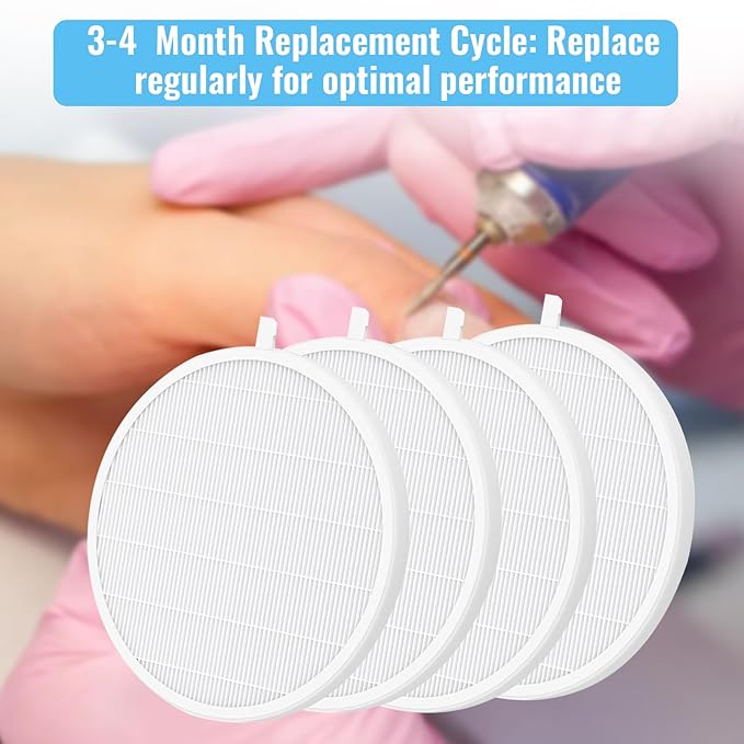 Reusable Nail Dust Filter 4-Pack - High-Efficiency 6.69"x0.31" Dust Collector Attachment for Manicure Tables, Pet & Craft Stations