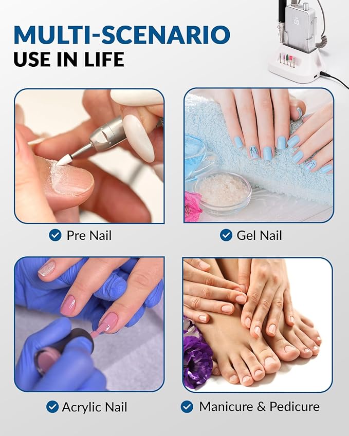 BAOSHISHAN Professional Electric Nail Drill Machine, Portable 35000RPM Rechargeable Cordless Efile With Case for Acrylic Gel, Home Salon, 11pcs Drill Bits