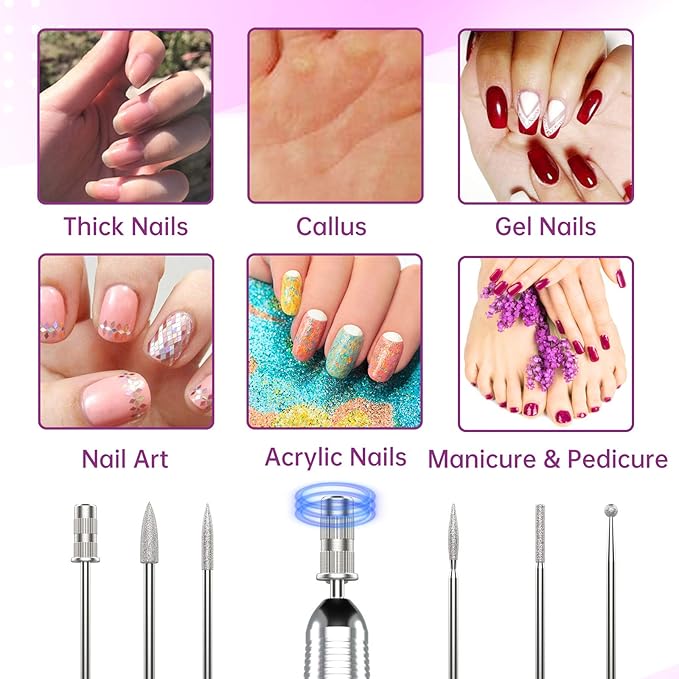Delanie Professional Portable Electric Nail Drill Machine, 35000 RPM Rechargeable Cordless Nail Filer Electric Nail File for Dip Powder Acrylic Gel Nail, Salon Nail Tool, Violet