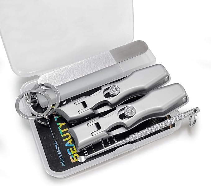 Curved and Slanted Nail Clippers for Men Thick Toenails and Fingernail, Wide Jaw Opening Ultra Sharp Heavy Duty Long Handle Stainless Steel Toenail Clippers Set for Seniors, Adults, Women