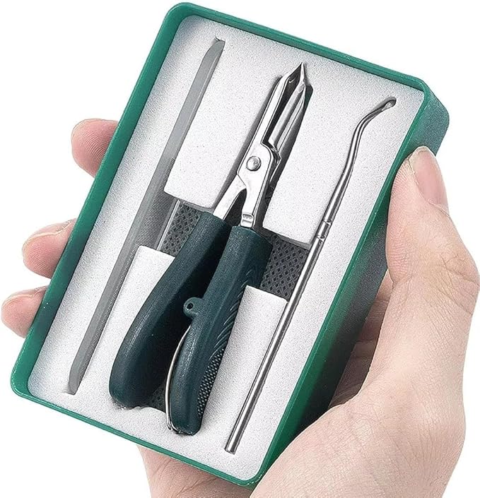 Eagle Beak Angled Nail Clippers 3-Piece Set, Wide Jaw Opening Anti-Splash Slanted Beveled Nail Clipper, Ingrown Toenail Clippers, Toe Nail Clippers for Seniors Long Handle (Green+Black)