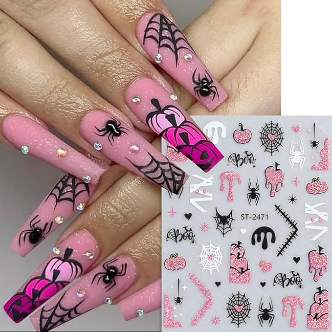 Halloween Nail Stickers Ghost Nail Art Stickers 3D Self-Adhesive Cute Spooky Spider and Spider Web Nail Decals Holiday Party Design Manicure Supplies for Women DIY Nails Decoration 6 Sheets