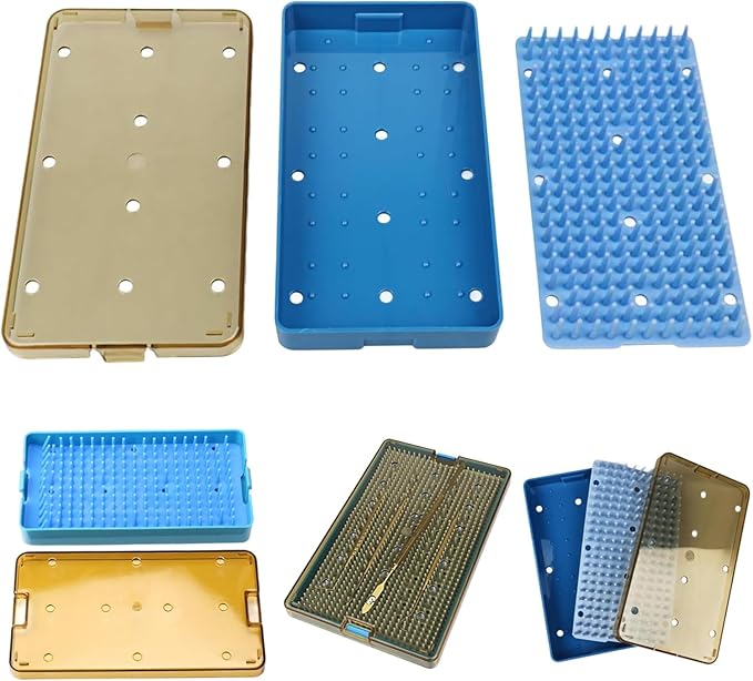 Dental Plastic Sterilization Tray Box Instrument Autoclavebale Detachable Stand Box Holder with Silicone Mat (Medium)