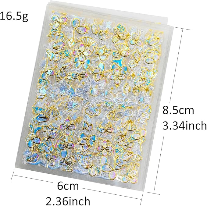 20 Sheets Butterfly Nail Stickers Y2k Gold 3D Self Adhesive Shiny Butterflies Nail Art Charms Decals Heart Nails Supplies Decoration Accessories (ST-GB)