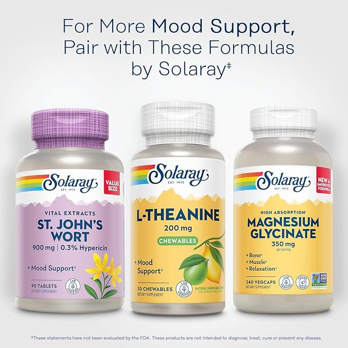 SOLARAY L Theanine 200mg, Mood Support Supplement with Vitamin B6 - Calming Support During Occasional Stress - Natural Lemon Lime Flavor - 60-Day Guarantee, Lab Verified - 30 Servings, 30 Chewables