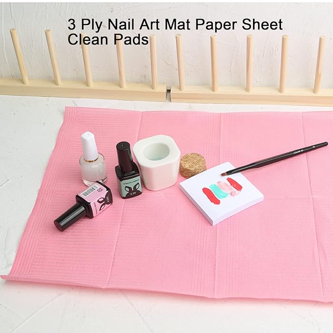 125PCS Disposable Nail Art Table Towels Mat 13" X 17" Waterproof 3 Ply Nail Art Mat Paper Sheet Clean Pads Tattooing Table Mat Nail Table Cover Tattoo Supplies (Pink)