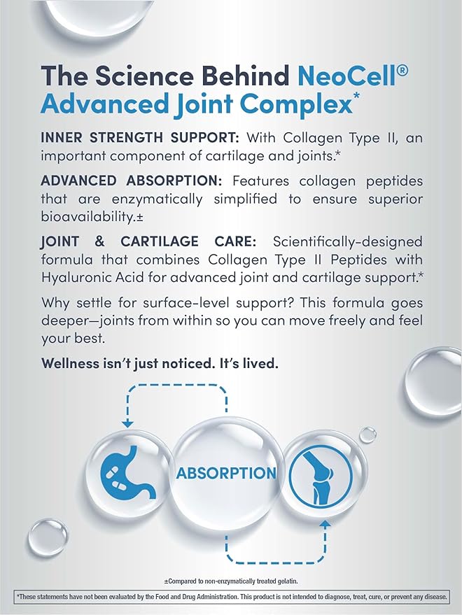 NeoCell Joint Complex Supplement | 120 Capsules | Plus Hyaluronic Acid | Collagen Type II