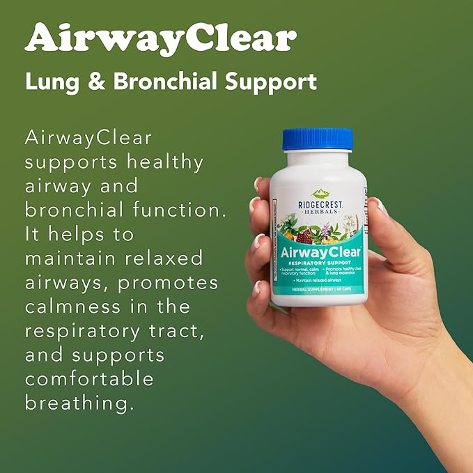 Ridgecrest Herbals AirwayClear, Lung Health and Breathing Support Supplements with Schisandra Fruit, Cassia Bark and Ginger Root, Sinus, Mucus Support, Gluten Free (60 Vegan Caps, 30 Serv)