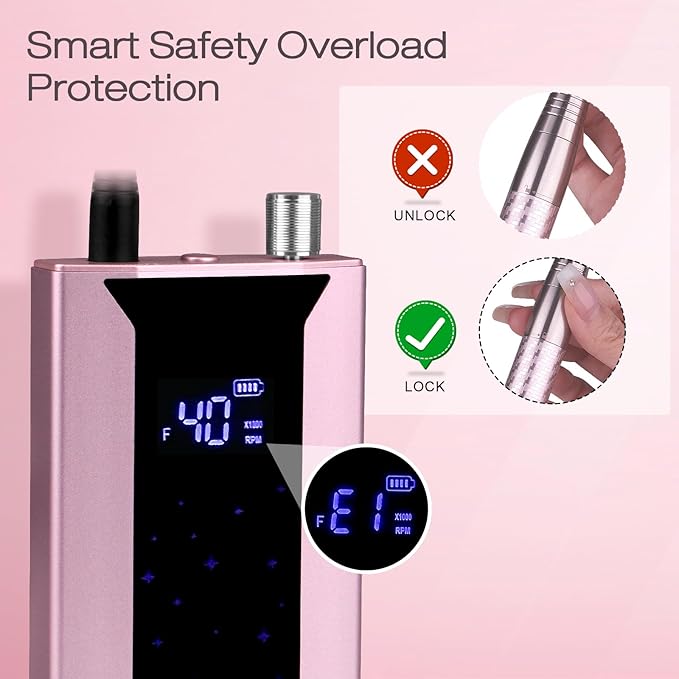 Professional Brushless Nail Drill, AZ GOGO 85W Cordless Electric Nail File 40000RPM Rechargeable Portable Nail Drill Machine for Gel/Acrylic Nails Salon Level (Rose Gold)