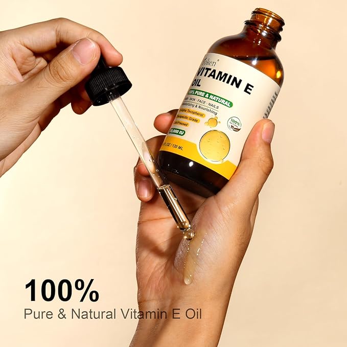 Yoken Vitamin E Oil 4 Fl Oz Organic Vitamin E oil for Skin 30,000 IU Vitamine oils for Scars Hair, Face, Nail, Scalp Perfect Bath and Body Oil, Cold Pressed Hexane Free Non-GMO Gluten Free Formula