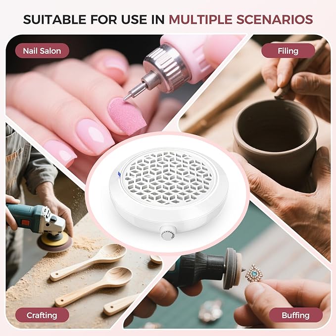 Nail Dust Collector for Nail Tech & Acrylic Nail Polishing - 8000RPM Ultra-Quiet, 1800PA Suction with Magnetic Washable Filter, Portable for Salon, Home DIY & Crafts