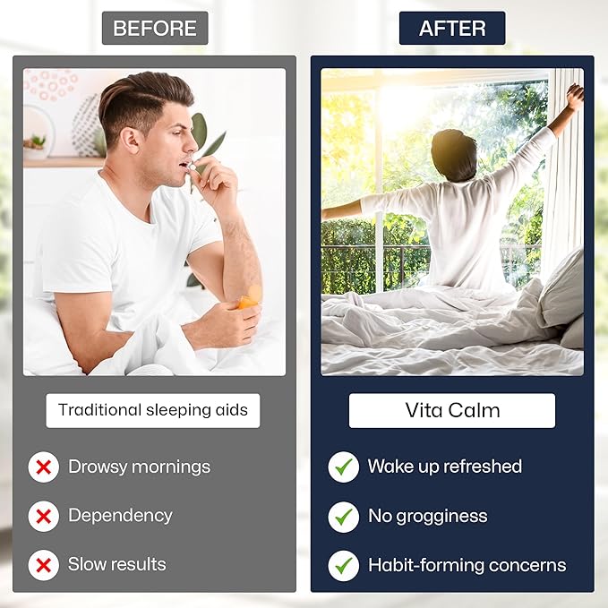Vita Calm Sleep Aid – Natural Herbal Supplement with Lingzhi Mushrooms – Supports Relaxation and Better Sleep – Non-Addictive Formula for Stress Relief and Improved Sleep Quality – 60 Capsules