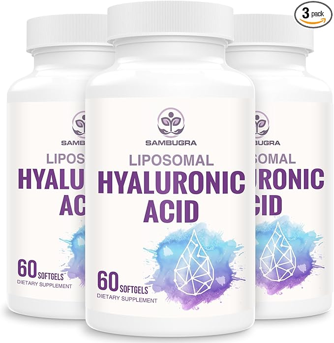Liposomal Hyaluronic Acid 1000mg, High BioavailabilityHyaluronic Acid Capsules, Dietary Supplement Support Skin and Bones, 180 Capsules (Pack of 3)