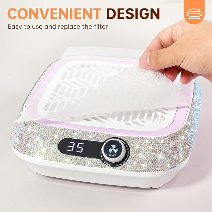 Professional Nail Dust Collector,Powerful Dust Collector Nail Tech with Reusable Filter,Compact Vacuum Fan Dust Collector Manicure Pedicure Tool for Acrylic Nail Polishing,Salon&Home