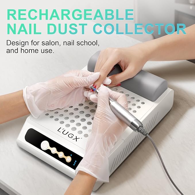 L'UGX Rechargeable Nail Dust Collector, Professional Brushless Turbo Dust Collector Nail Tech, Powerful Dust Suction Machine Manicure Pedicure Tool for Acrylic Nail Polishing, Low Noise, 2Pcs Filters