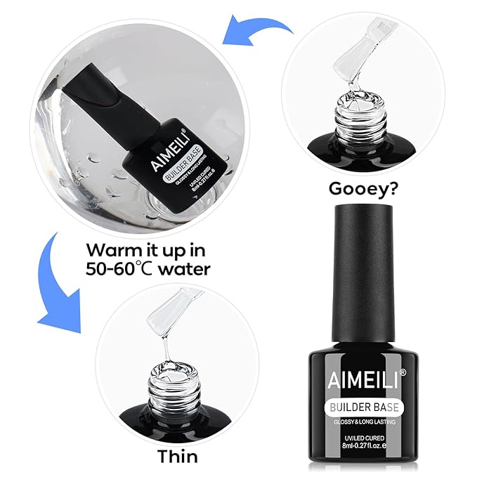 AIMEILI Builder Nail Gel, Hema Free, Cruelty Free, Vegan, Clear Nail Strengthener Enhancement Building Rubber Base Coat for Manicure 8ml