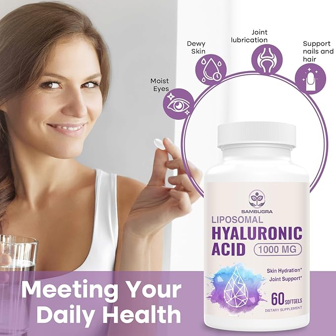 Liposomal Hyaluronic Acid 1000mg, High BioavailabilityHyaluronic Acid Capsules, Dietary Supplement Support Skin and Bones, 180 Capsules (Pack of 3)