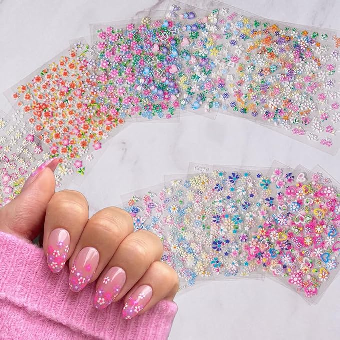 90 Sheets Nail Stickers for Nail Art, Flower Nail Art Stickers Gold Silver Line Star Floral Nail Decals for Nails Design, Aurora Nail Decor Nail Accessories for Women Girls