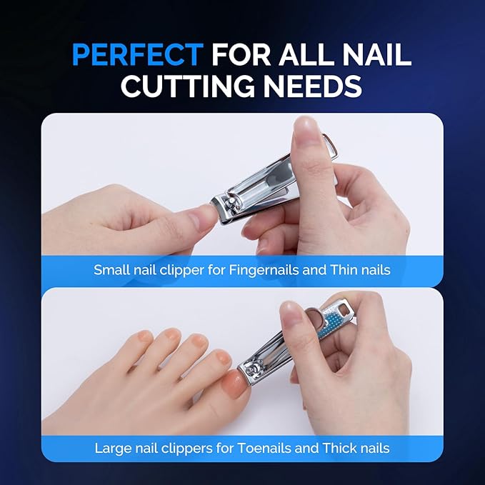 MelodySusie Nail Clippers Set, 2 in 1 Toenail Clippers Nail Clippers for Women, Ultra Sharp Stainless Steel Fingernail Nail Clippers for Men, Nail Cutter, Gifts for Women Men, Blue
