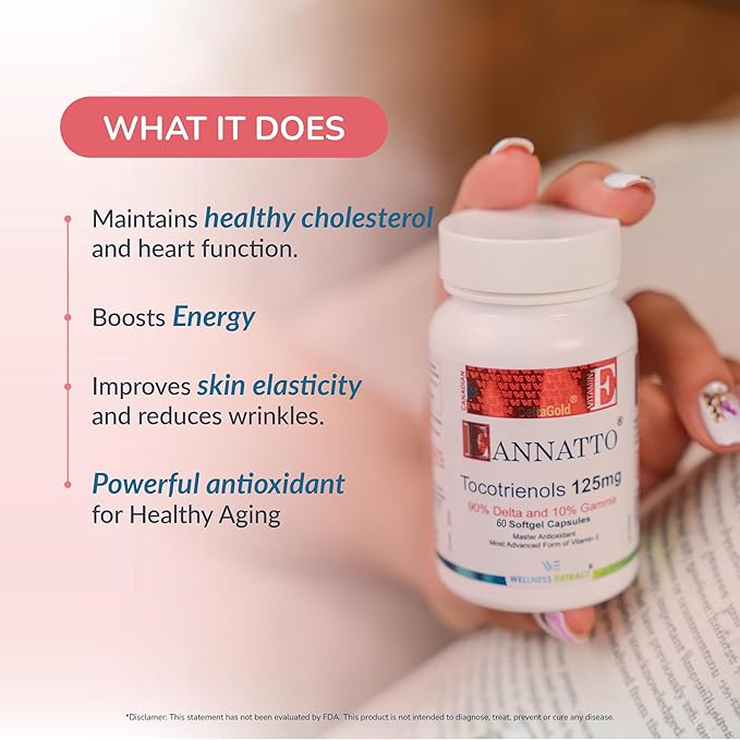 E Annatto Tocotrienols Deltagold 125mg, Vitamin E Tocotrienols Supplements 60 Softgel, Tocopherol Free, Supports Immune Health & Antioxidant Health (90% Delta & 10% Gamma) (Pack of 1)
