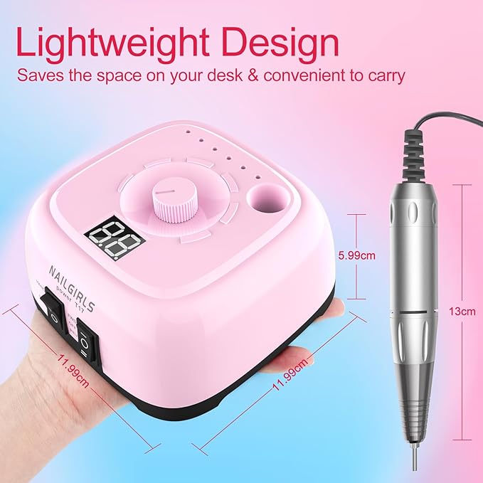 Nail Drill Machine,Professional Electric Nail File Set 35000RPM Nail File Drill Acrylic Nails Kit for Manicure Gel Nail Polish Remover (Pink)