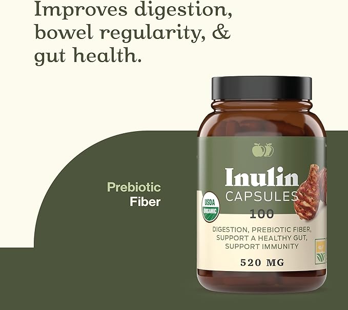 Complete Natural Products Organic Inulin Capsules - 520mg 100 Pills, Organic Jerusalem Artichoke Inulin Capsules